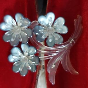 Large Lucite Blue Flower Brooch